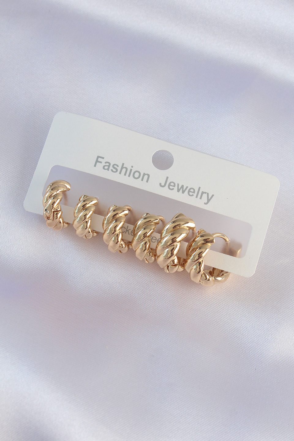Shekka Pirinç Gold Renk Minimal Tırtıklı Küpe Seti
