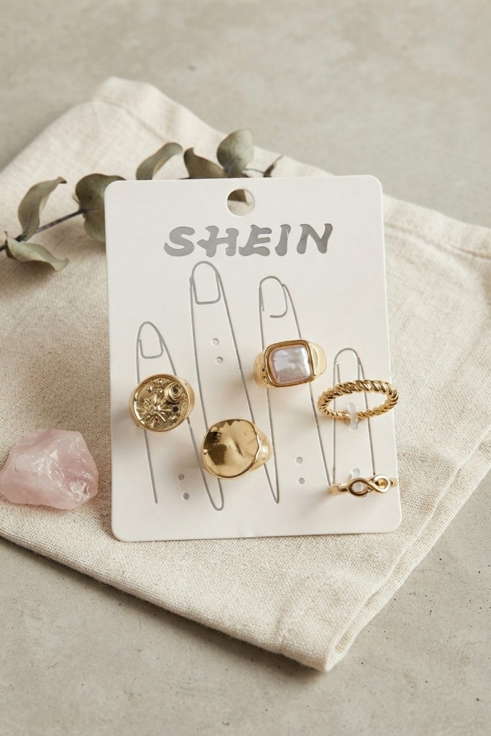 Shekka Gold Renk Pirinç Bohem Yüzük Kombini BYK4274