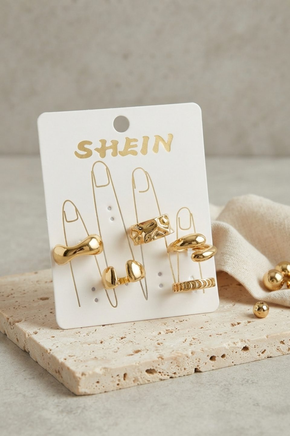 Shekka Gold Renk Pirinç Bohem Yüzük Kombini BYK4266