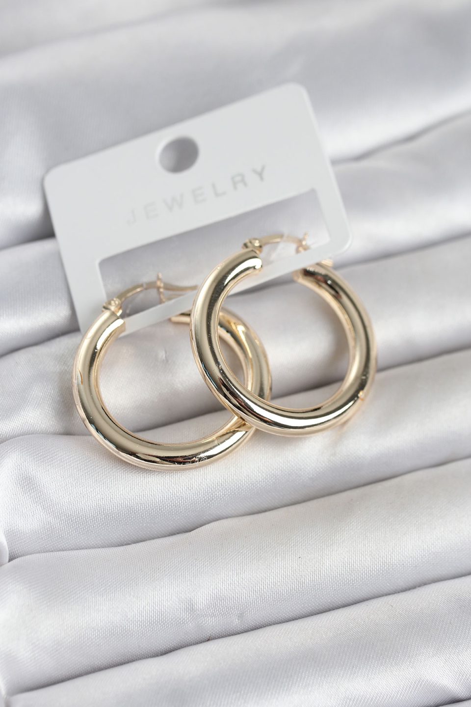 Shekka Gold Renk Pirinç Halka 30 mm Kadın Küpe