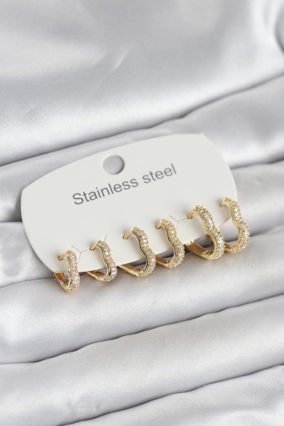 Shekka 316L Çelik Gold Renk 6'lı Set Kalp Form Kadın Küpe