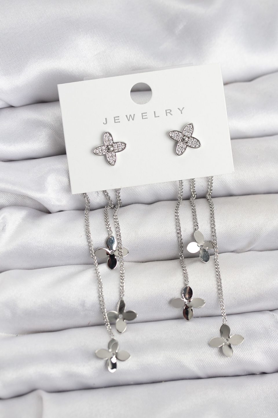 Shekka Lotus Model Gümüş Renk Pirinç Sallantılı Kadın Küpe
