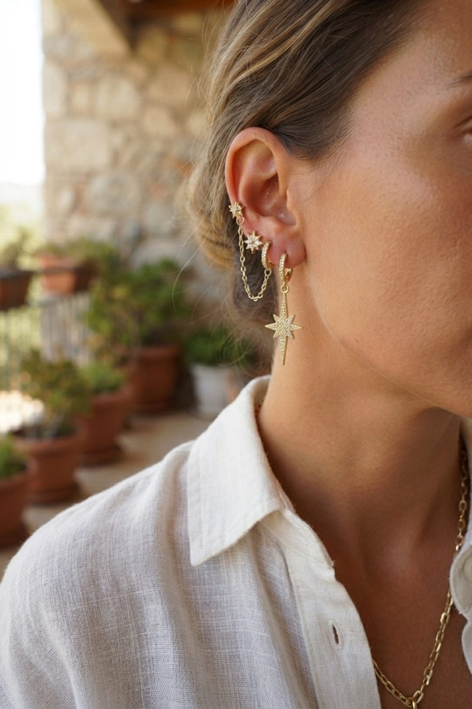 Shekka 3 lü Set Küpe Gold Renk Zincir Detaylı — görsel 2