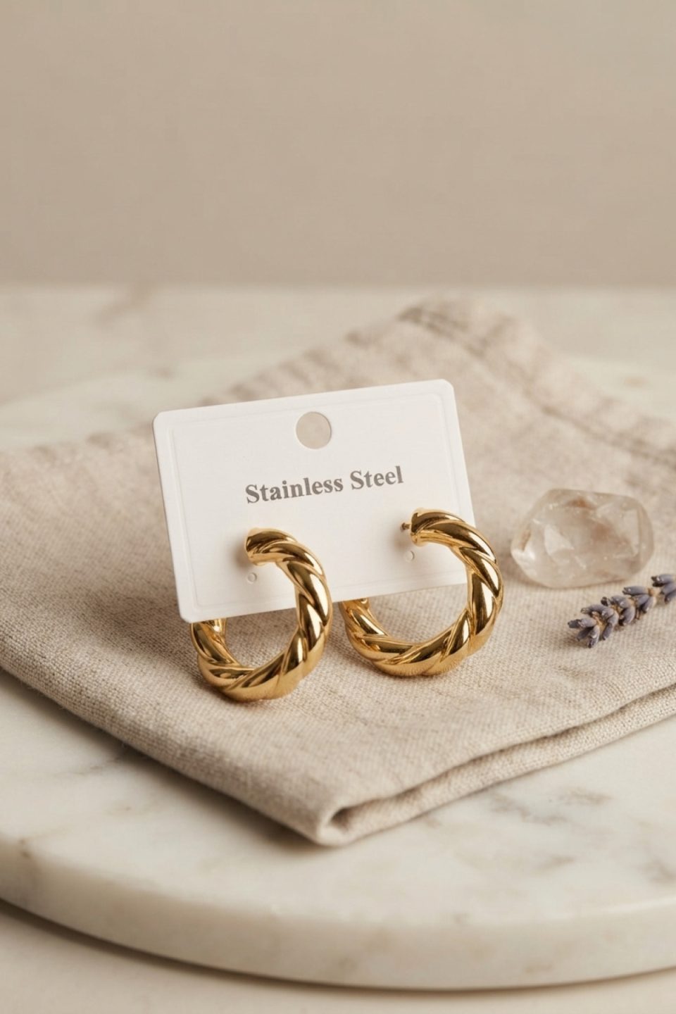 Shekka 316L Çelik Gold Renk Vintage Kıvrımlı Halka Model Küpe
