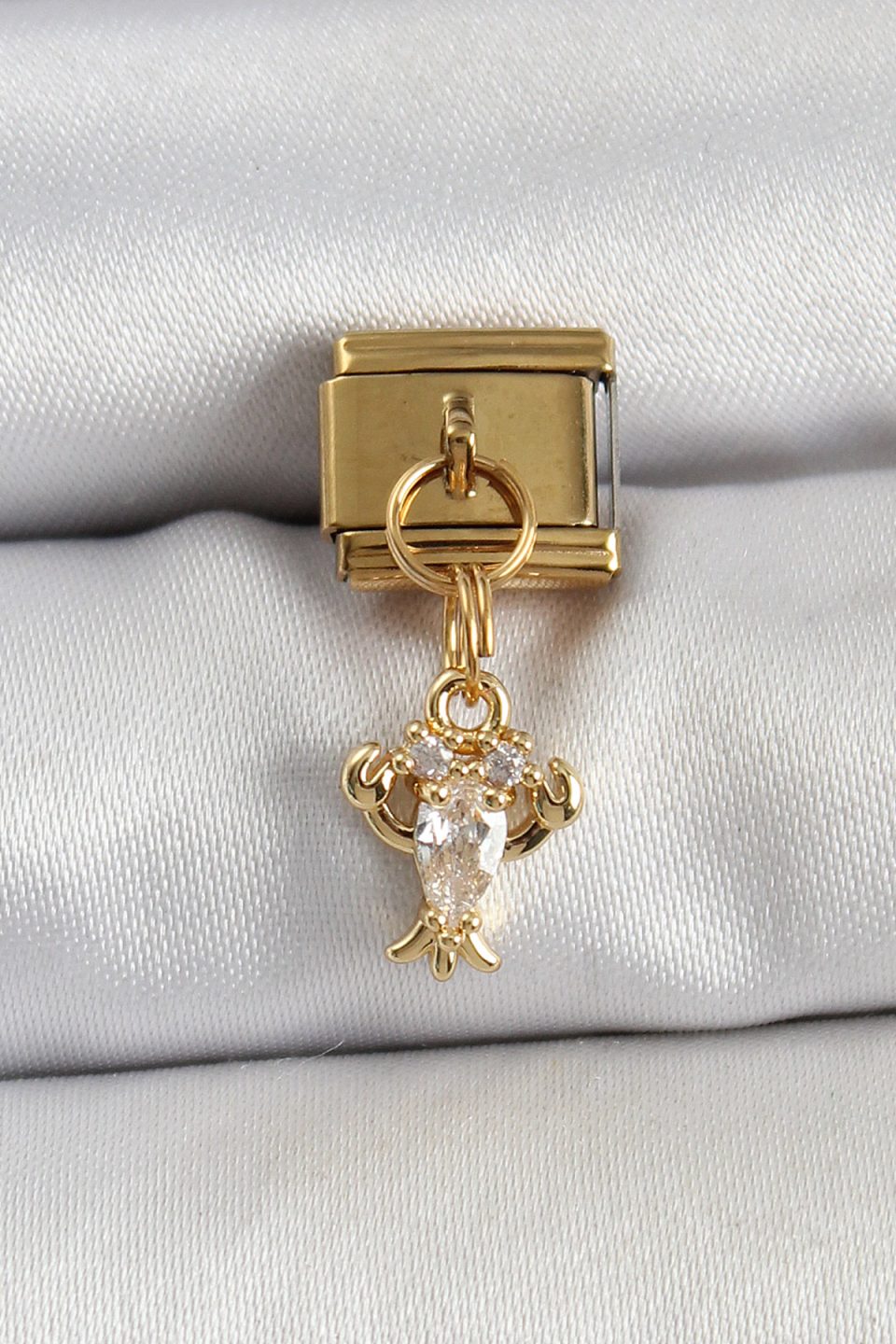 Shekka 316L Çelik Sallantılı Zirkon Taşlı Yengeç Model Gold Renk Nomination Charm