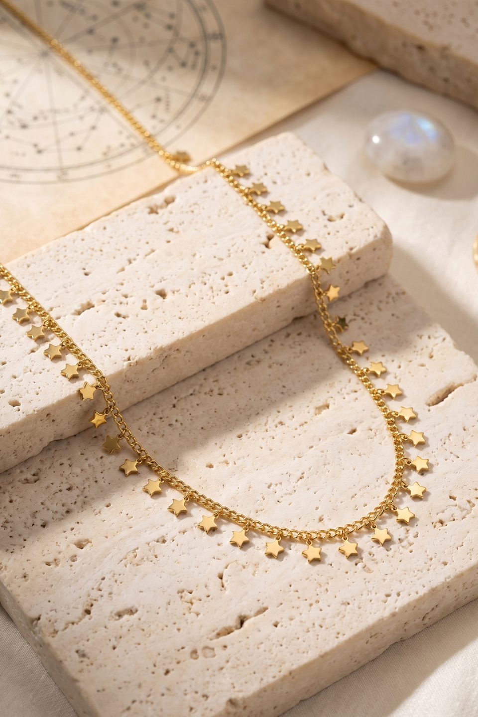 Shekka Gold Renk Yıldız Pul Model 60 cm Kadın Kolye