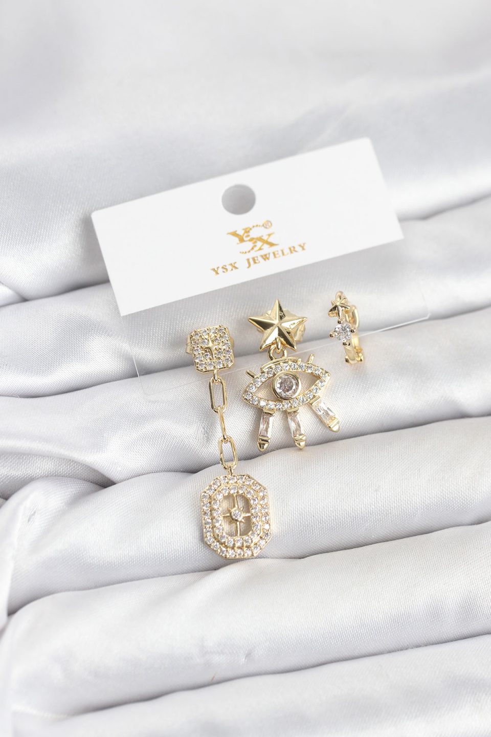 Shekka Pirinç Gold Renk Göz ve Kutup Yıldızı Model YSX Trio Küpe Seti