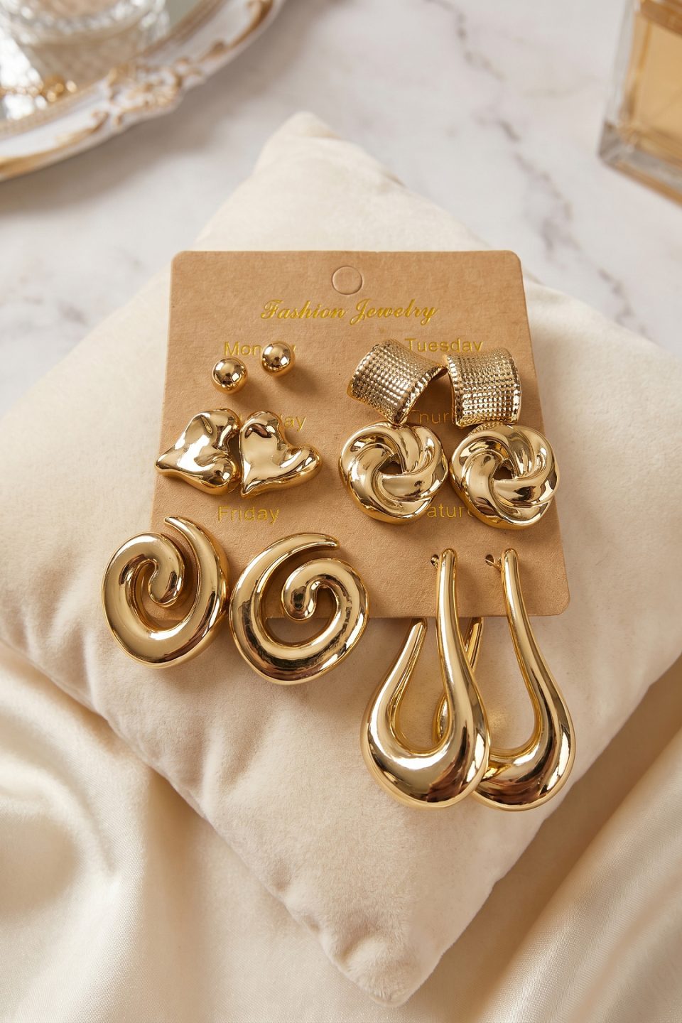 Shekka Gold Renk Metalik Kaplamalı CCB 6 Çift Küpe Seti