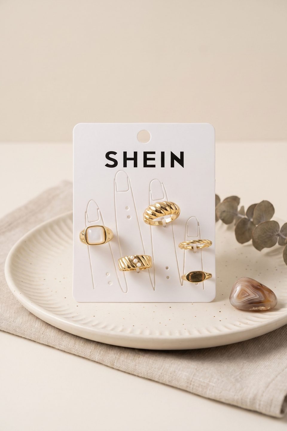 Shekka Gold Renk Pirinç Bohem Yüzük Kombini BYK4264