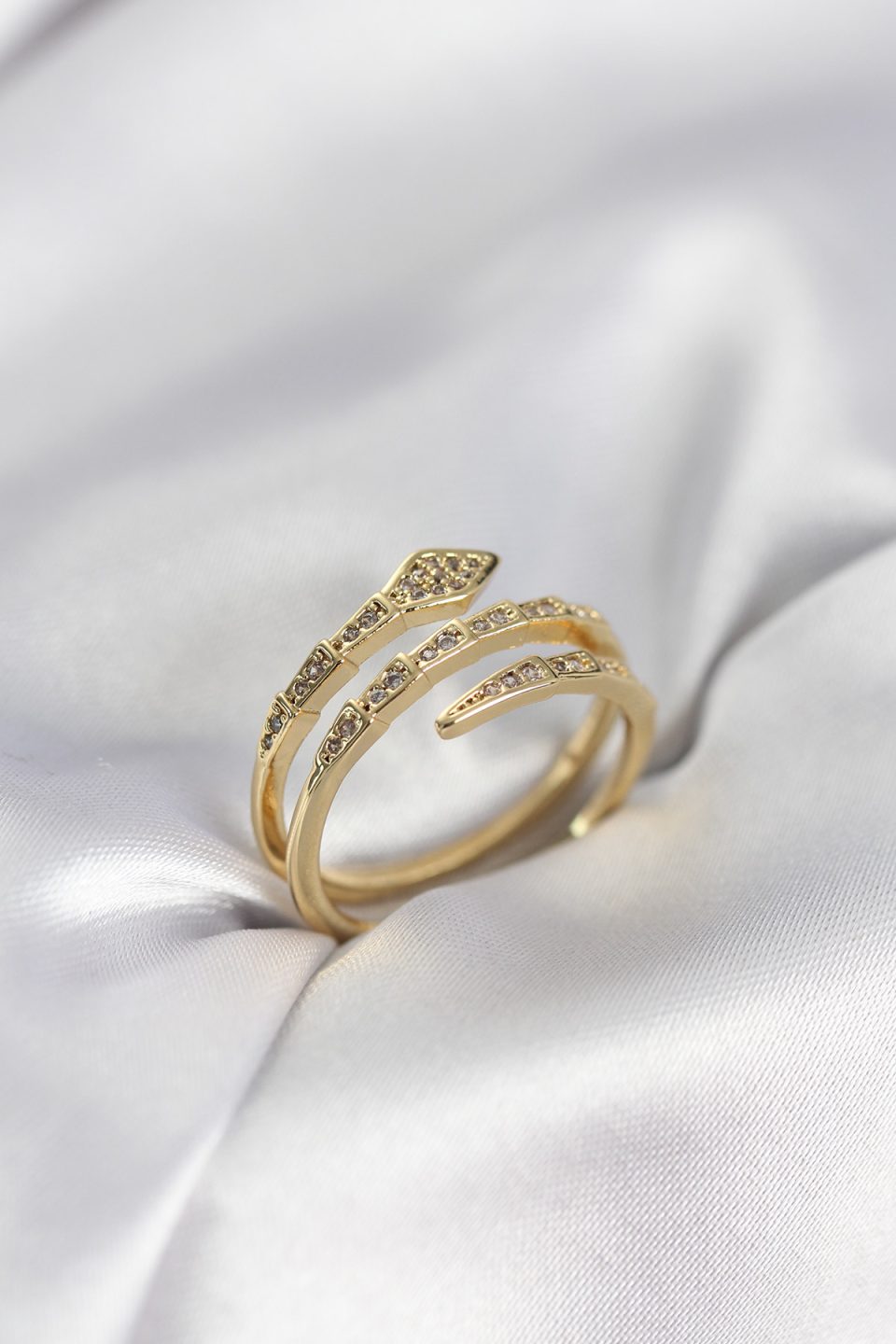 Shekka Yılan Model Gold Renk Zirkon Taşlı Kadın Yüzük