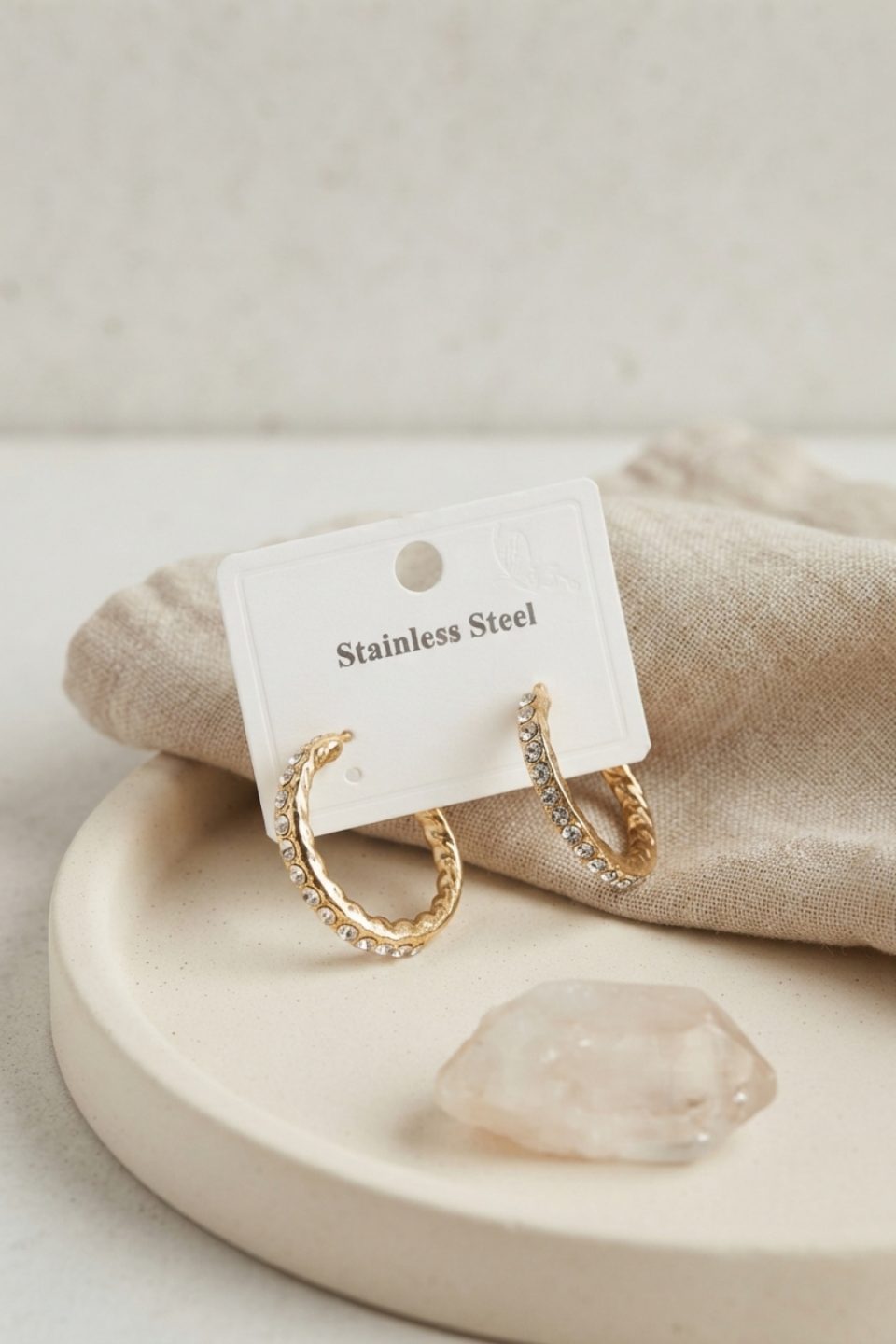 Shekka 316L Çelik Gold Renk Zirkon Taşlı Halka Model Küpe