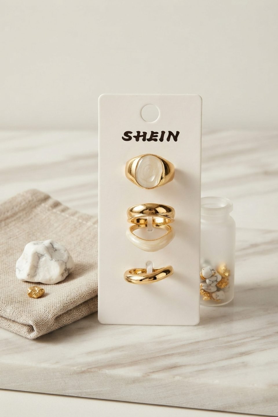 Shekka Gold Renk Pirinç 3'lü Vintage Kadın Yüzük Kombini BYK4292