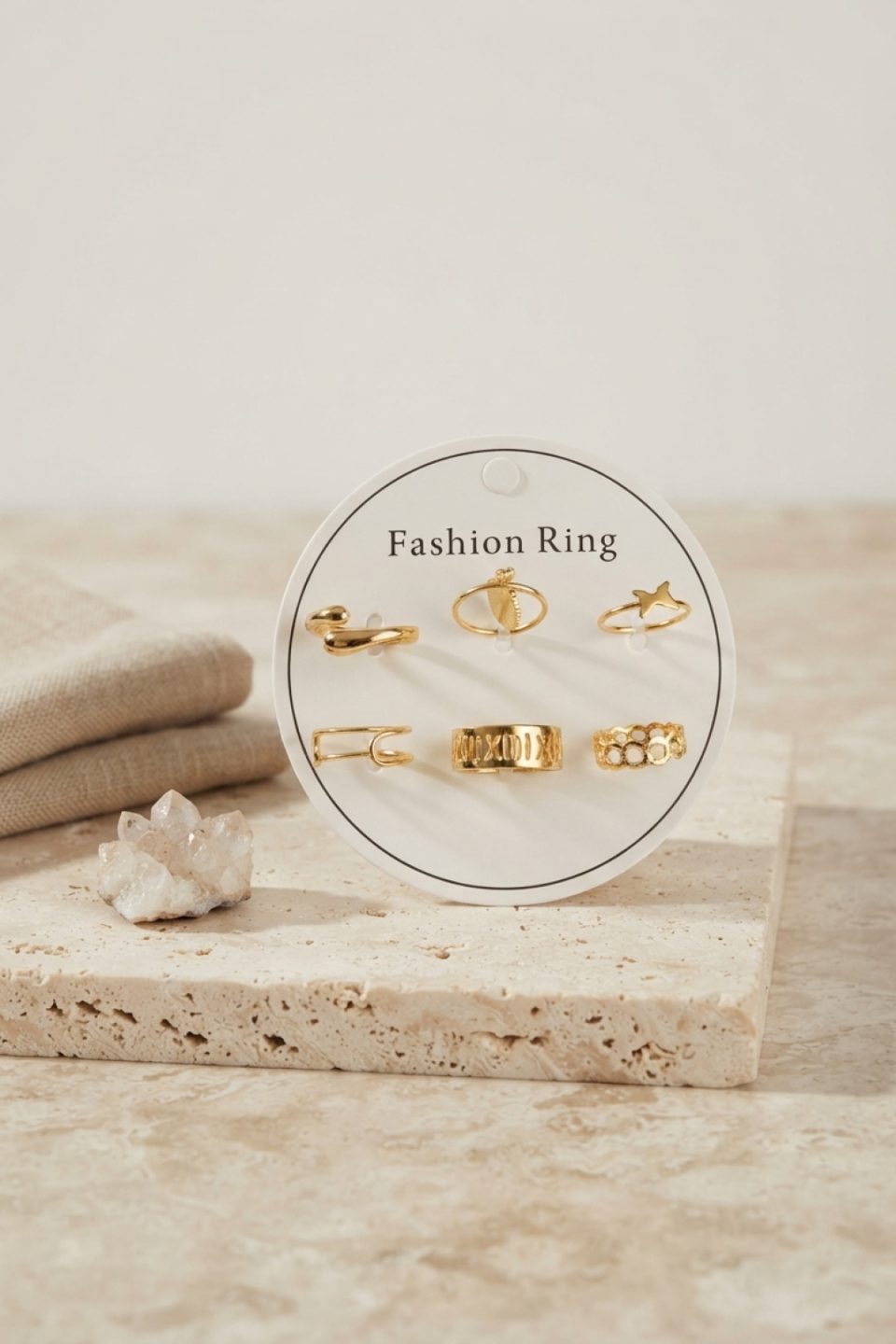 Shekka Gold Renk Pirinç Bohem Detaylı 6'lı Yüzük Seti BYK4309