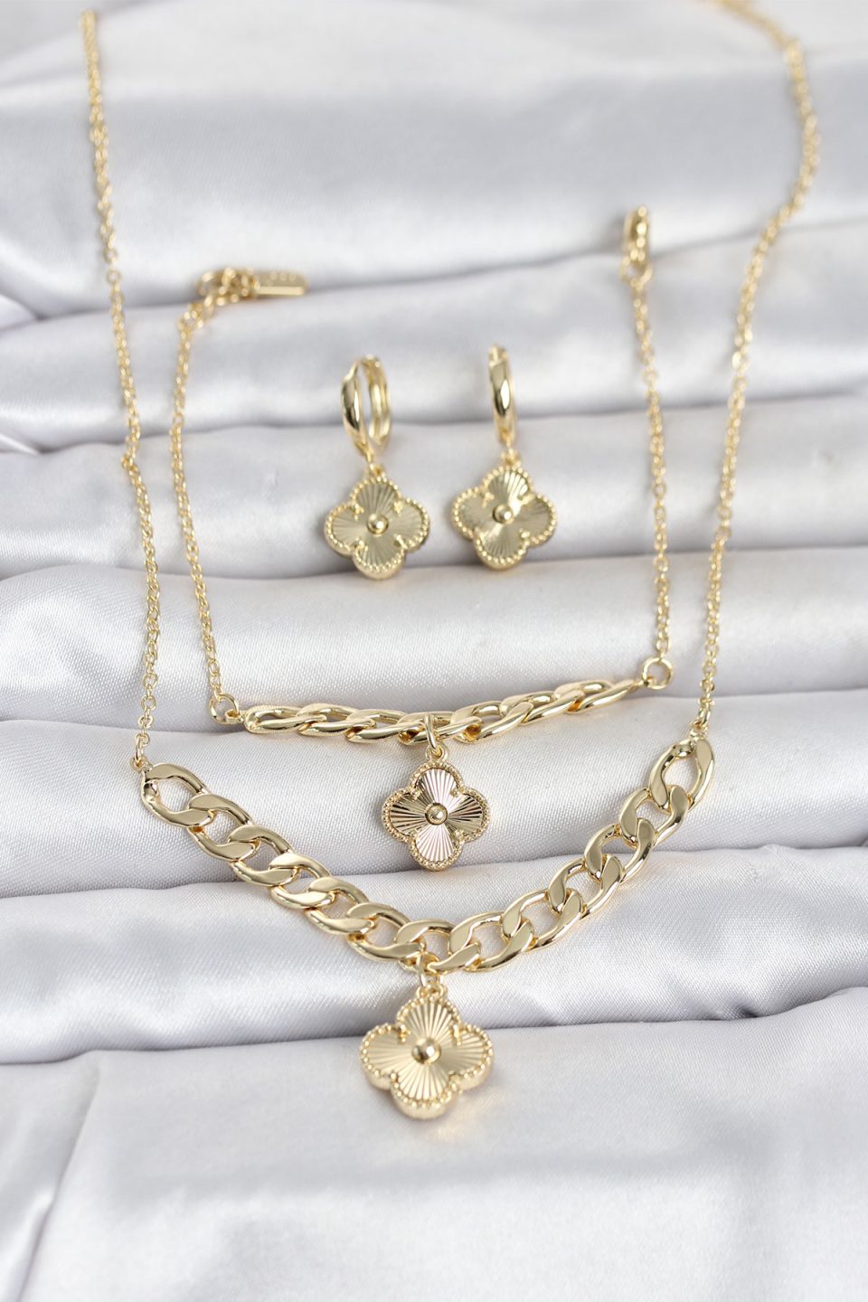 Shekka Gold Renk Pirinç Kolye Bileklik ve Küpe Seti