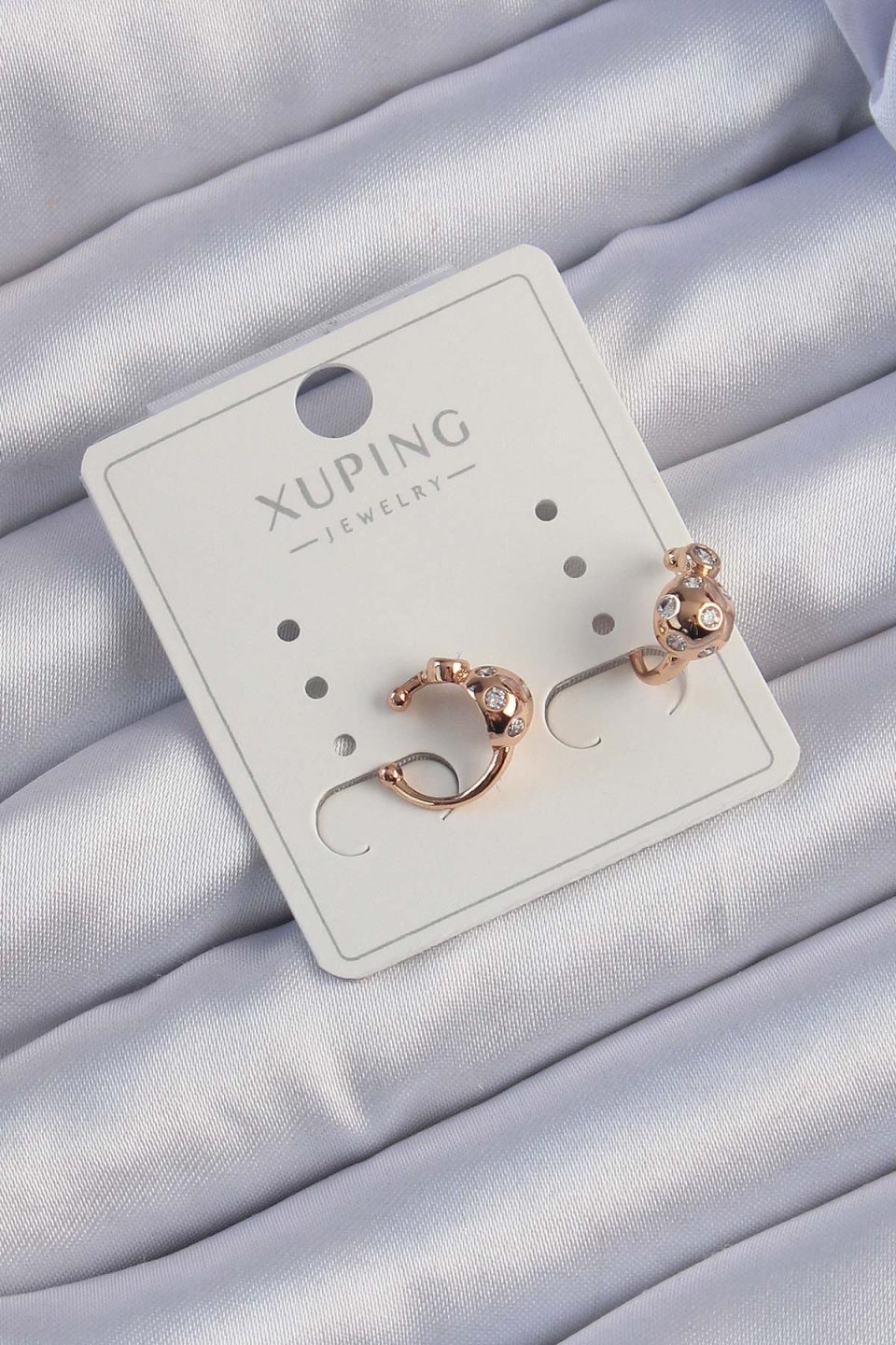 Shekka Xuping Rose Renk Zirkon Taşlı Bombeli Topçuk Earcuff Küpe