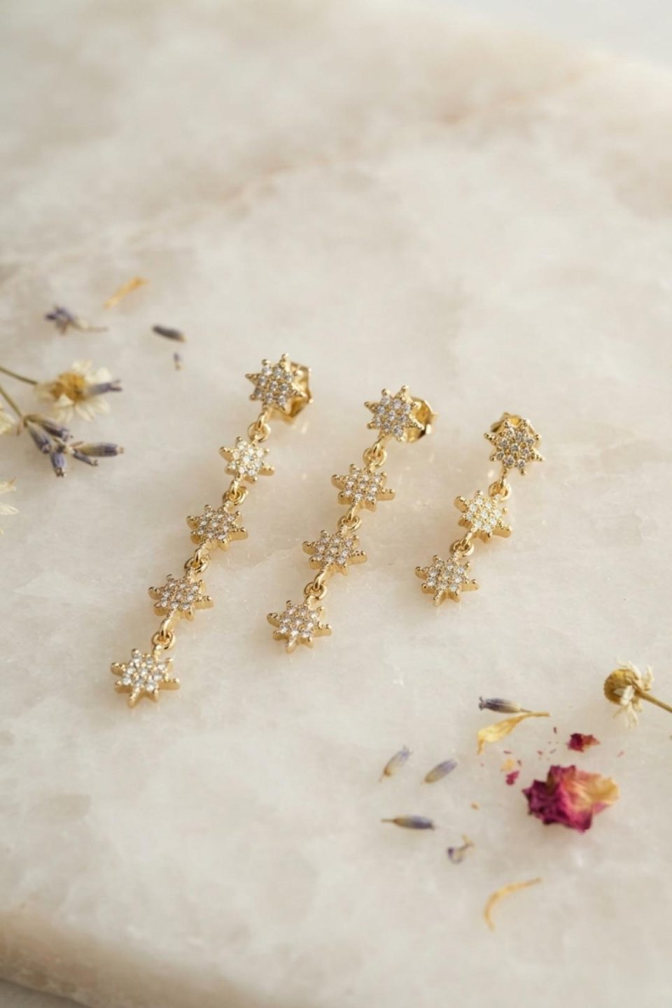 Shekka 3 lü Set Küpe Gold Renk Kutup Yıldızı Detaylı