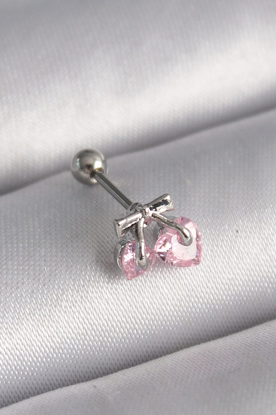 Shekka 316L Çelik Gümüş Renk Pembe Zirkon Taşlı Kalp Tragus Piercing