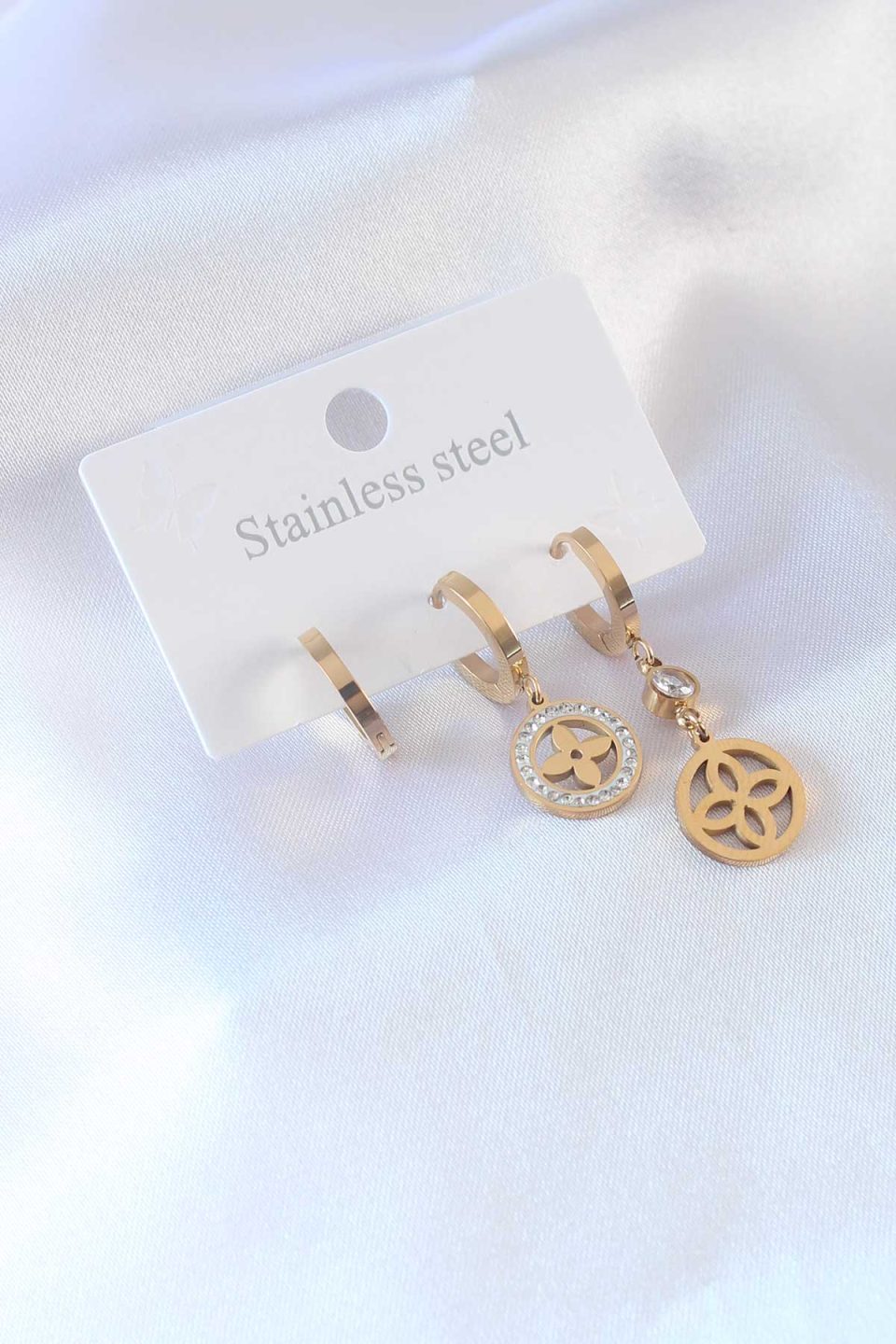 Shekka 316L Çelik Gold Renk Çiçek Model Zirkon Taşlı Kadın Küpe