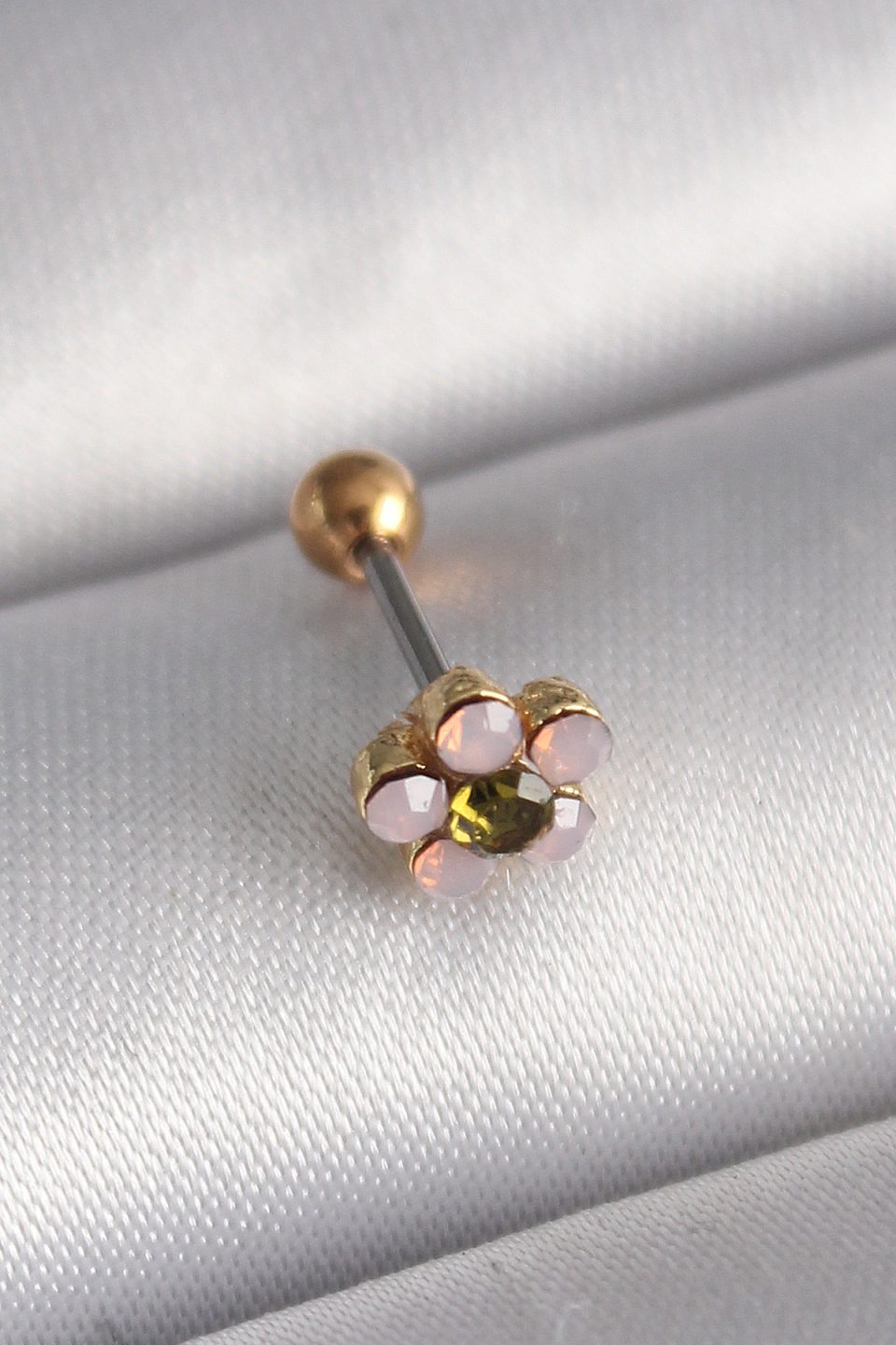 Shekka 316L Çelik Gold Renk Zirkon Taşlı Çiçek Tragus Piercing