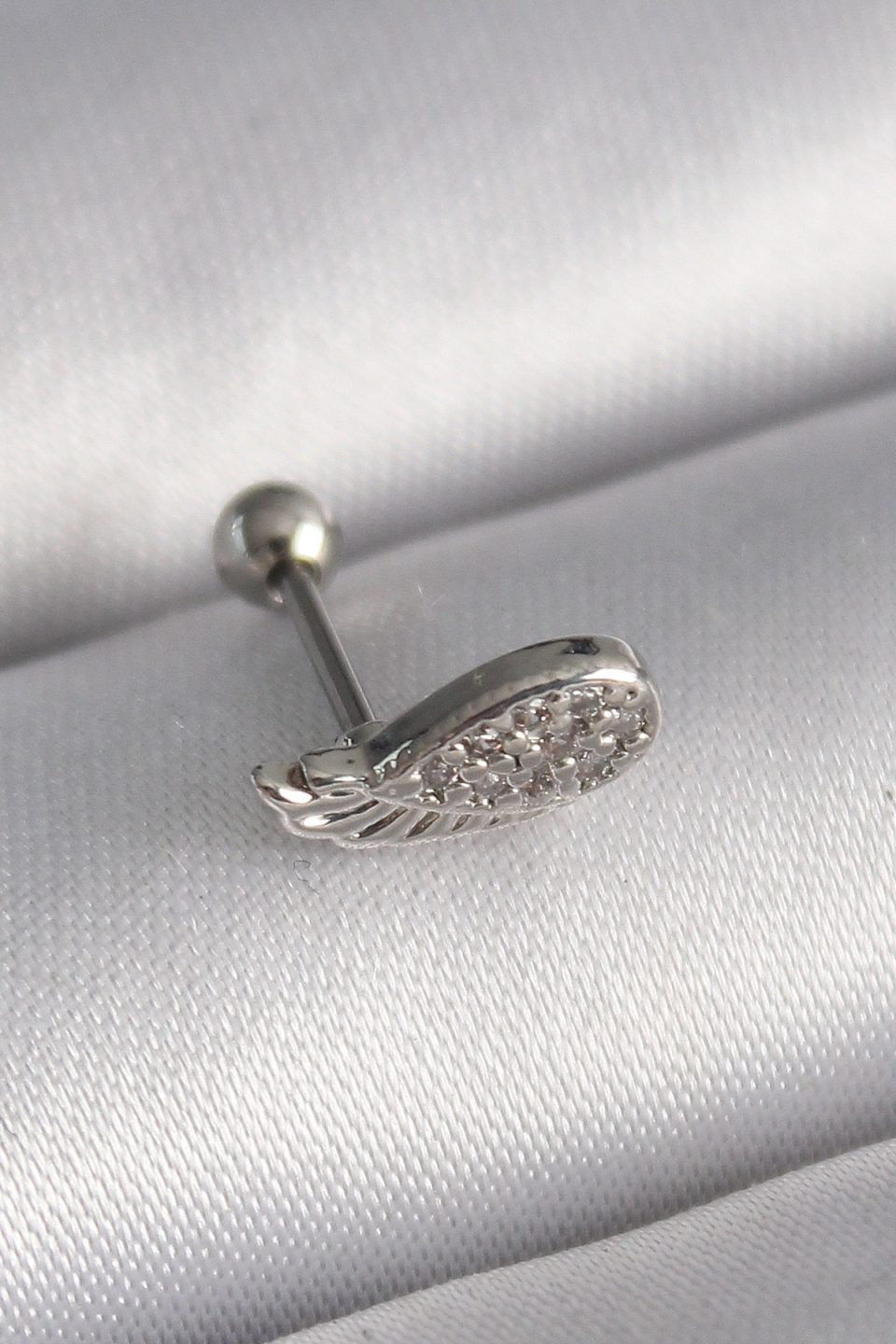 Shekka 316L Çelik Gümüş Renk Zirkon Taşlı Kanat Tragus Piercing