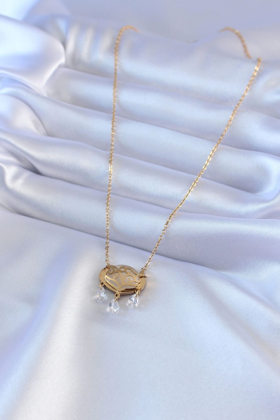 Shekka 316L Çelik Gold Renk Lotus Model Zirkon Taşlı Kadın Kolye — görsel 2