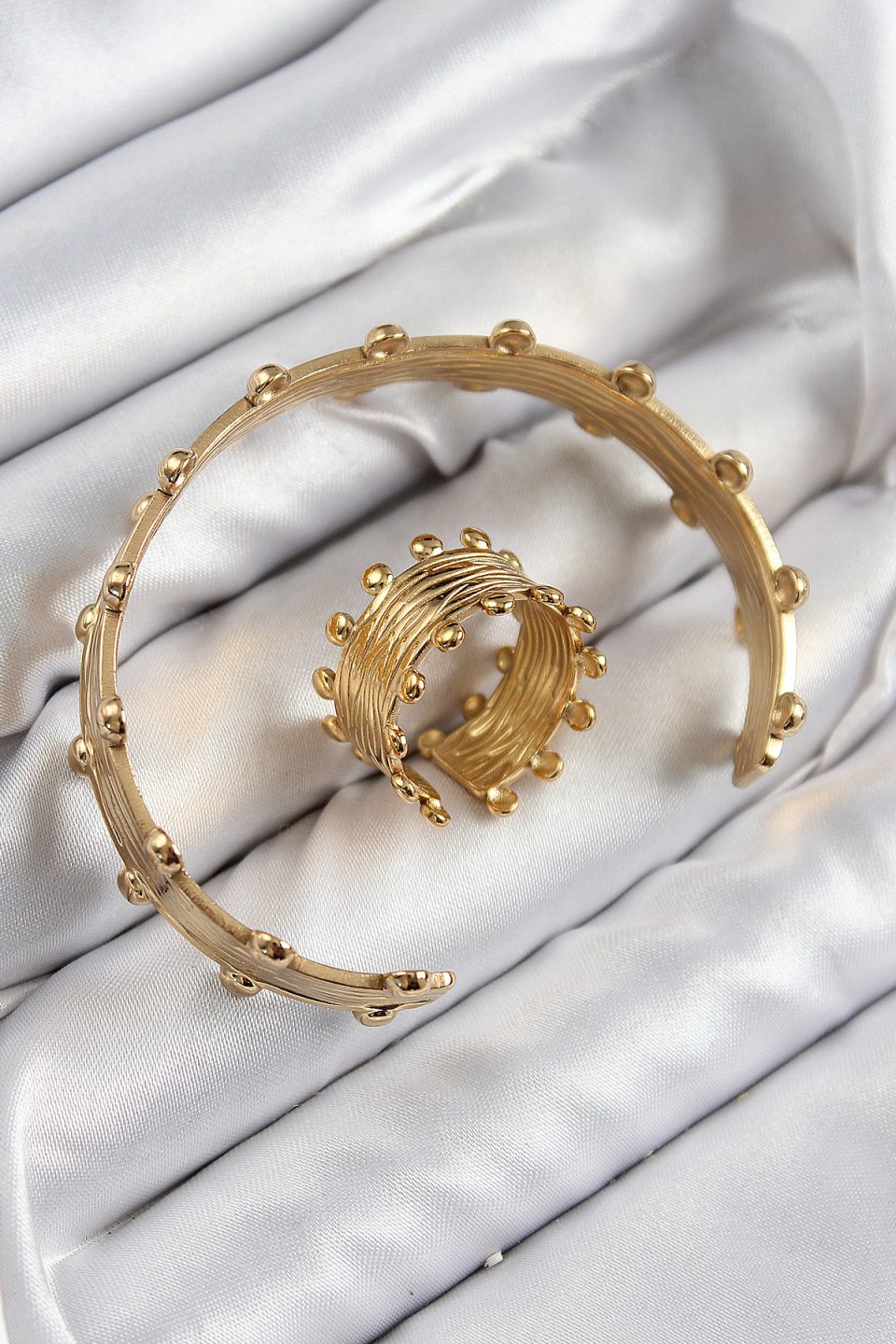 Shekka Pirinç Topcuk Model Gold Renk Bileklik Yüzük Set — görsel 2