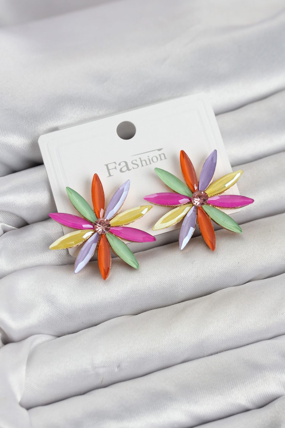Shekka Karışık Renk Kristal Taşlı Lotus Model Kadın Küpe