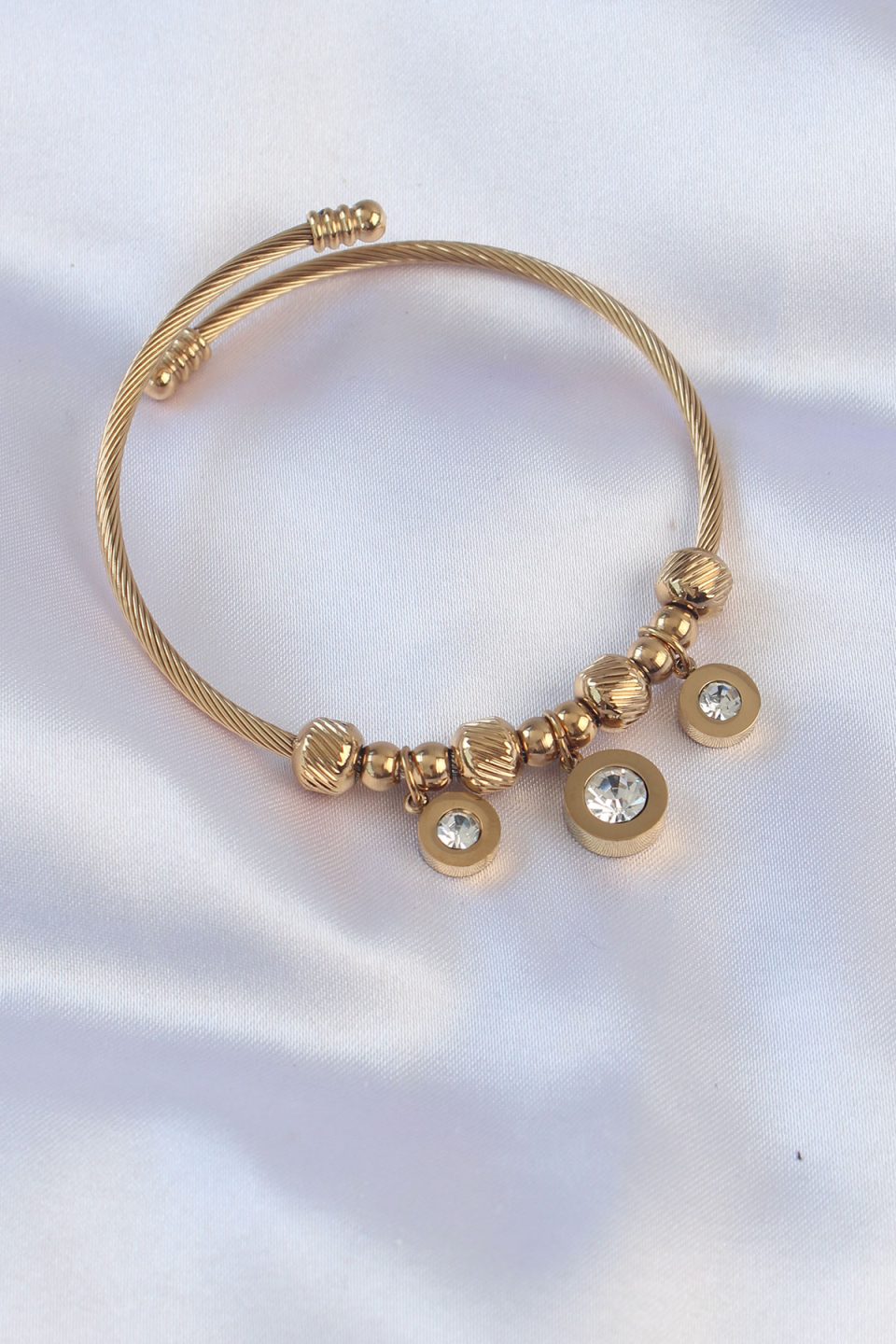 Shekka 316L Çelik Gold Renk Zirkon Taşlı Model Charm Bileklik