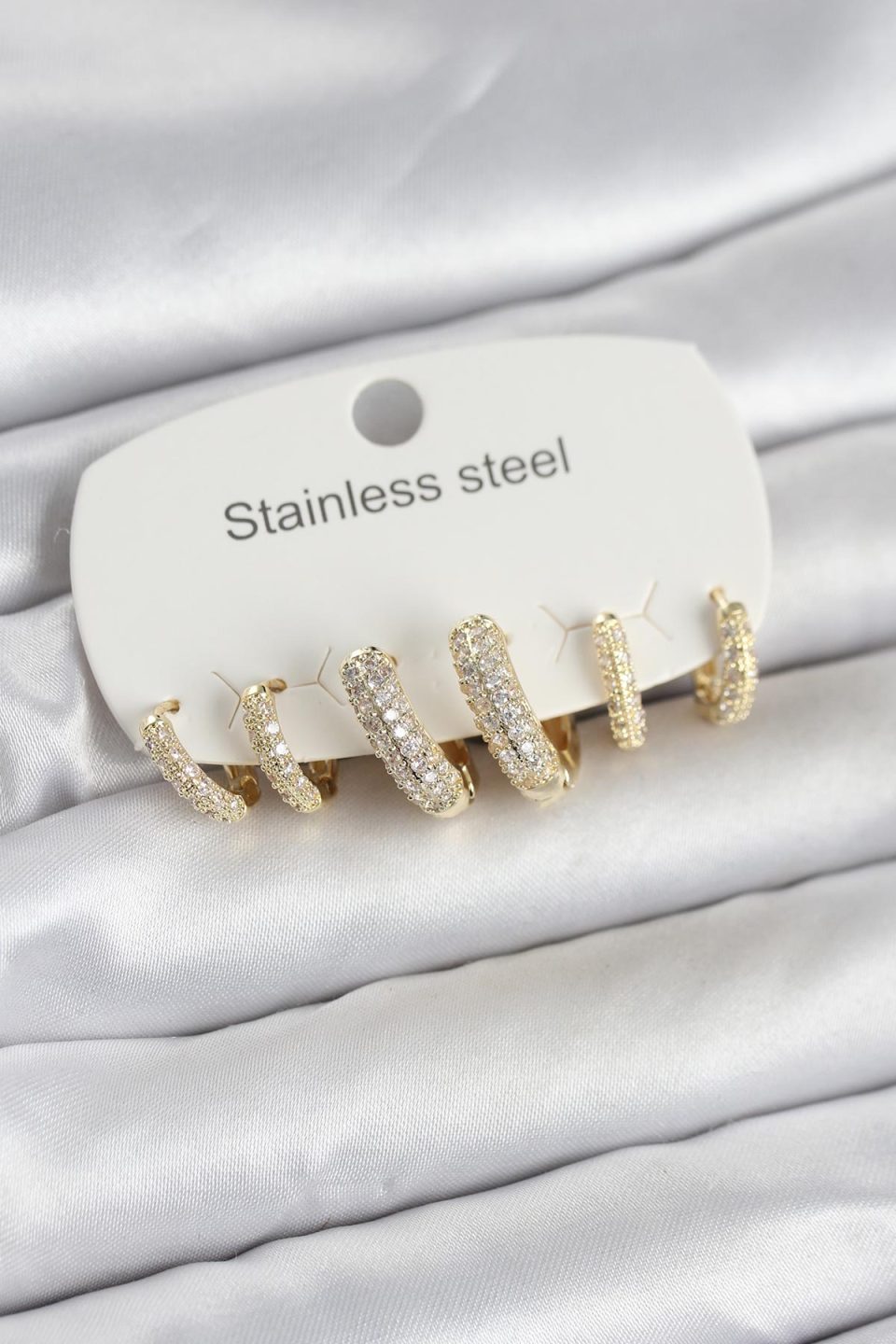 Shekka 316L Çelik Gold Renk 6'lı Set Zirkon Taşlı Halka Model Kadın Küpe