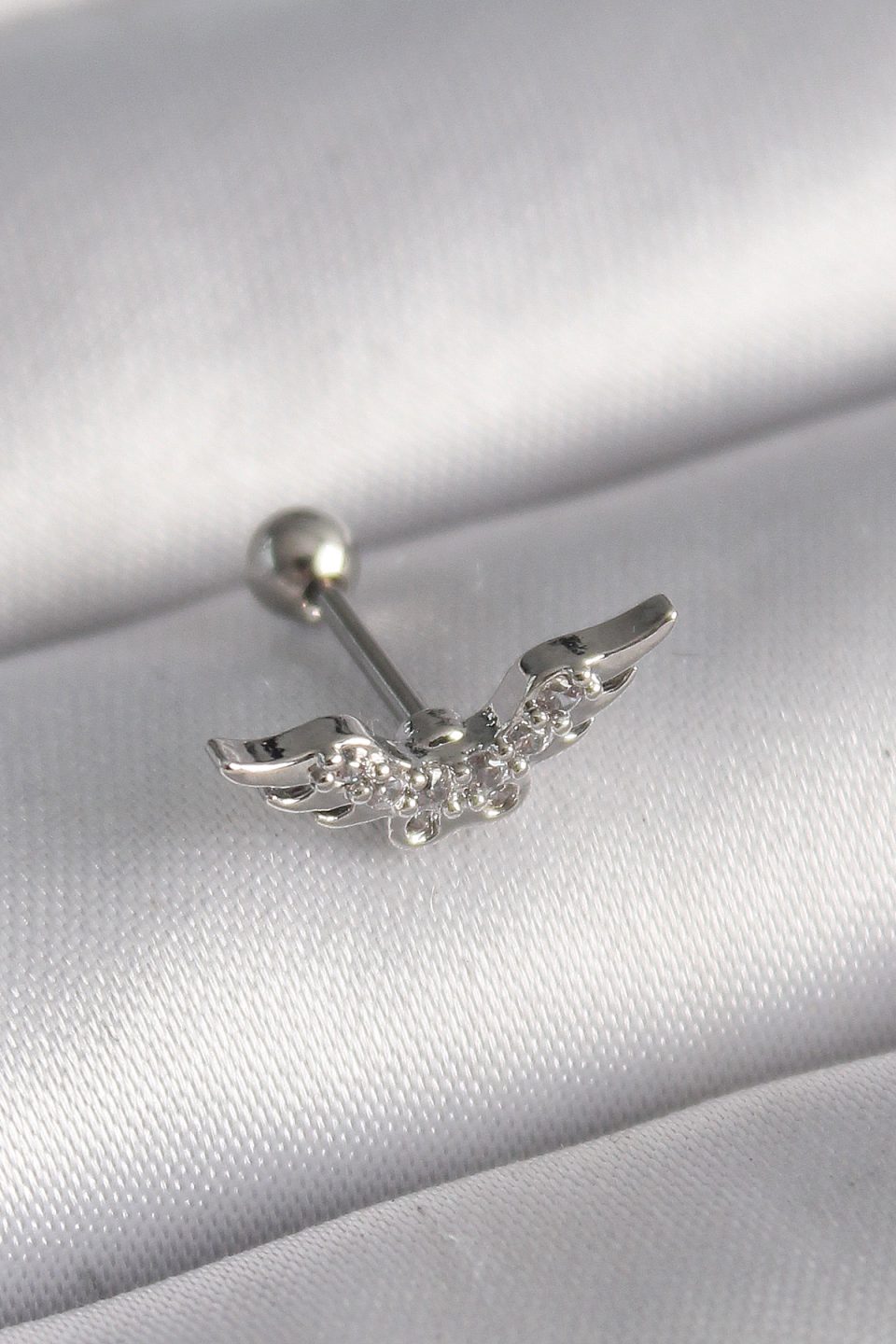 Shekka 316L Çelik Gümüş Renk Zirkon Taş Detay Kanat Model Tragus Piercing
