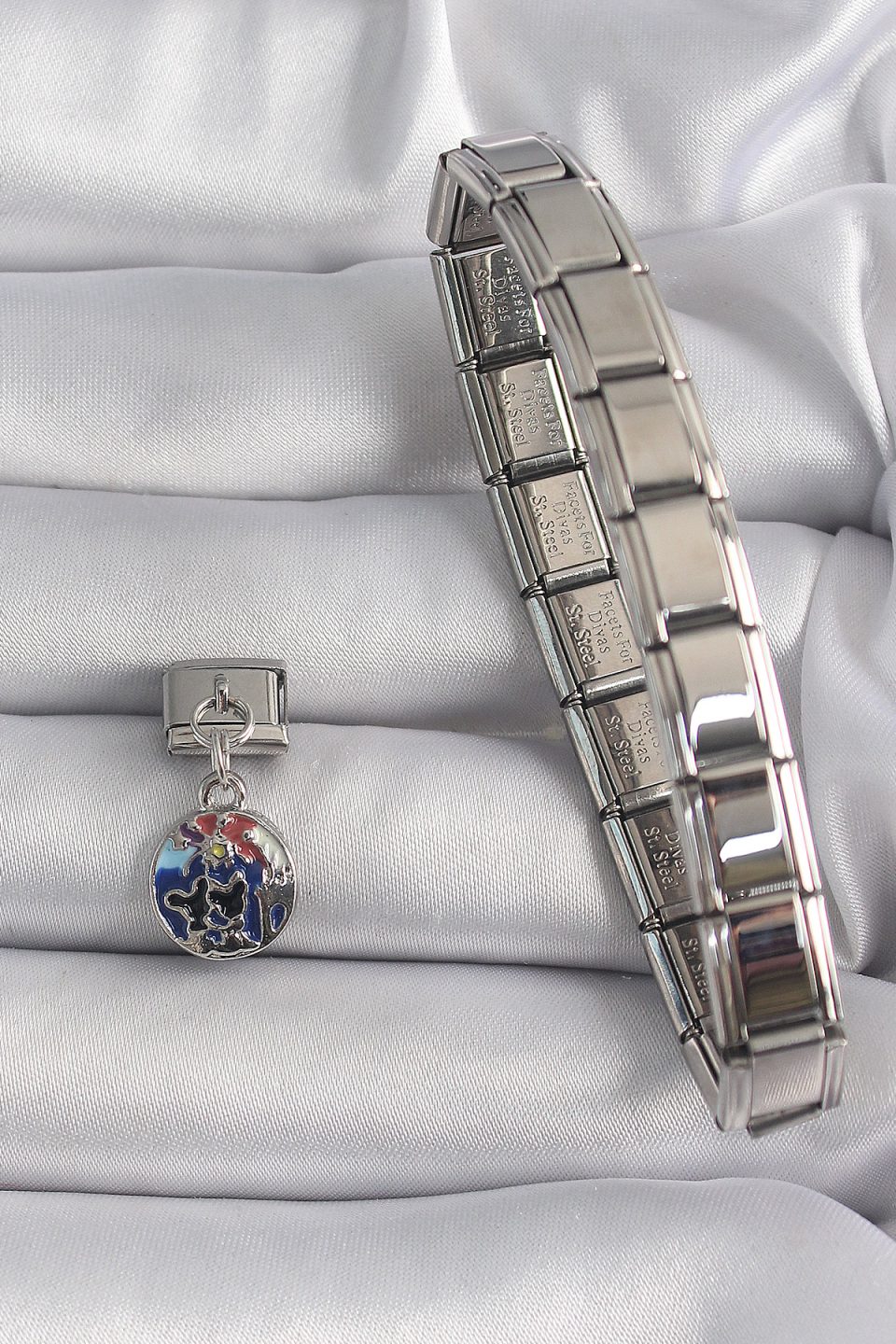 Shekka 316L Çelik Gümüş Renk Sallantı Dünya Model Nomination Charm — görsel 2