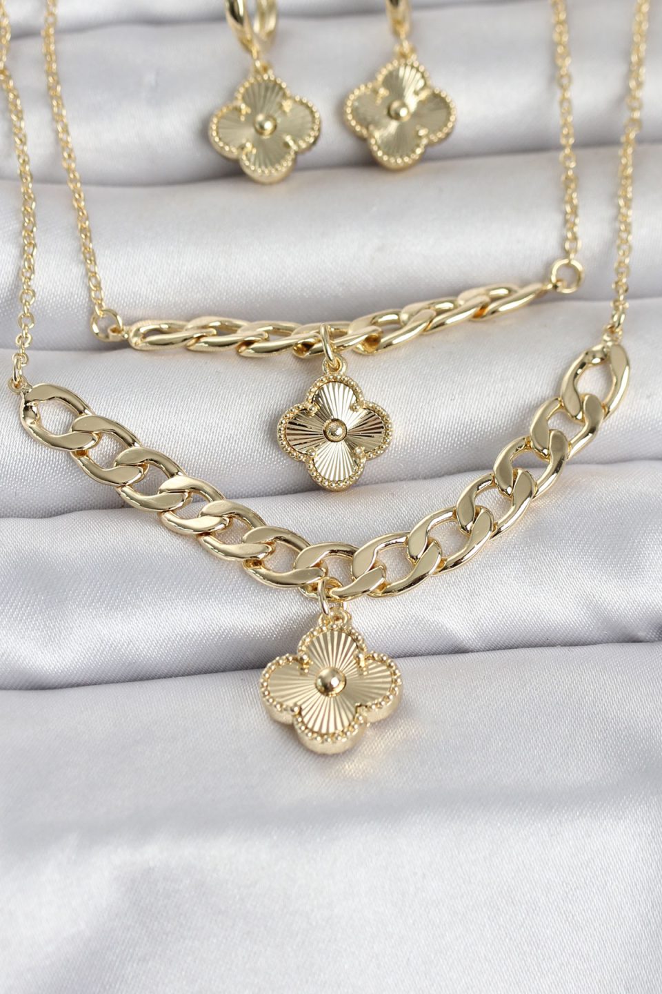 Shekka Gold Renk Pirinç Kolye Bileklik ve Küpe Seti — görsel 2