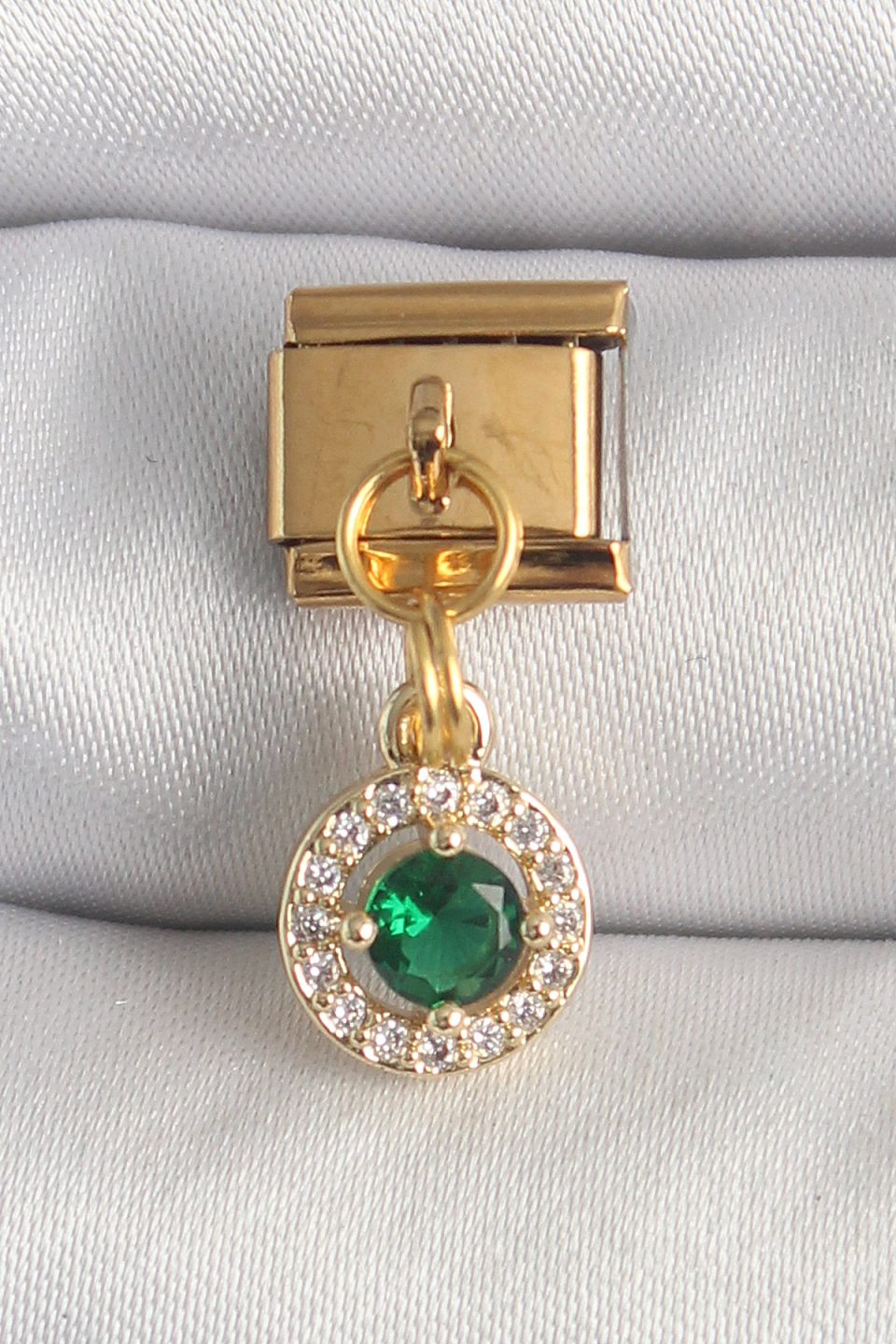 Shekka 316L Çelik Gold Renk Sallantı Yeşil Zirkon Taşlı Nomination Charm