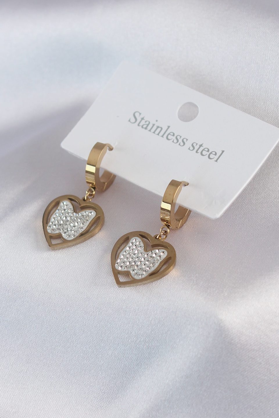 Shekka 316L Çelik Gold Renk Kelebek Model Zirkon Taş Detay Kadın Küpe