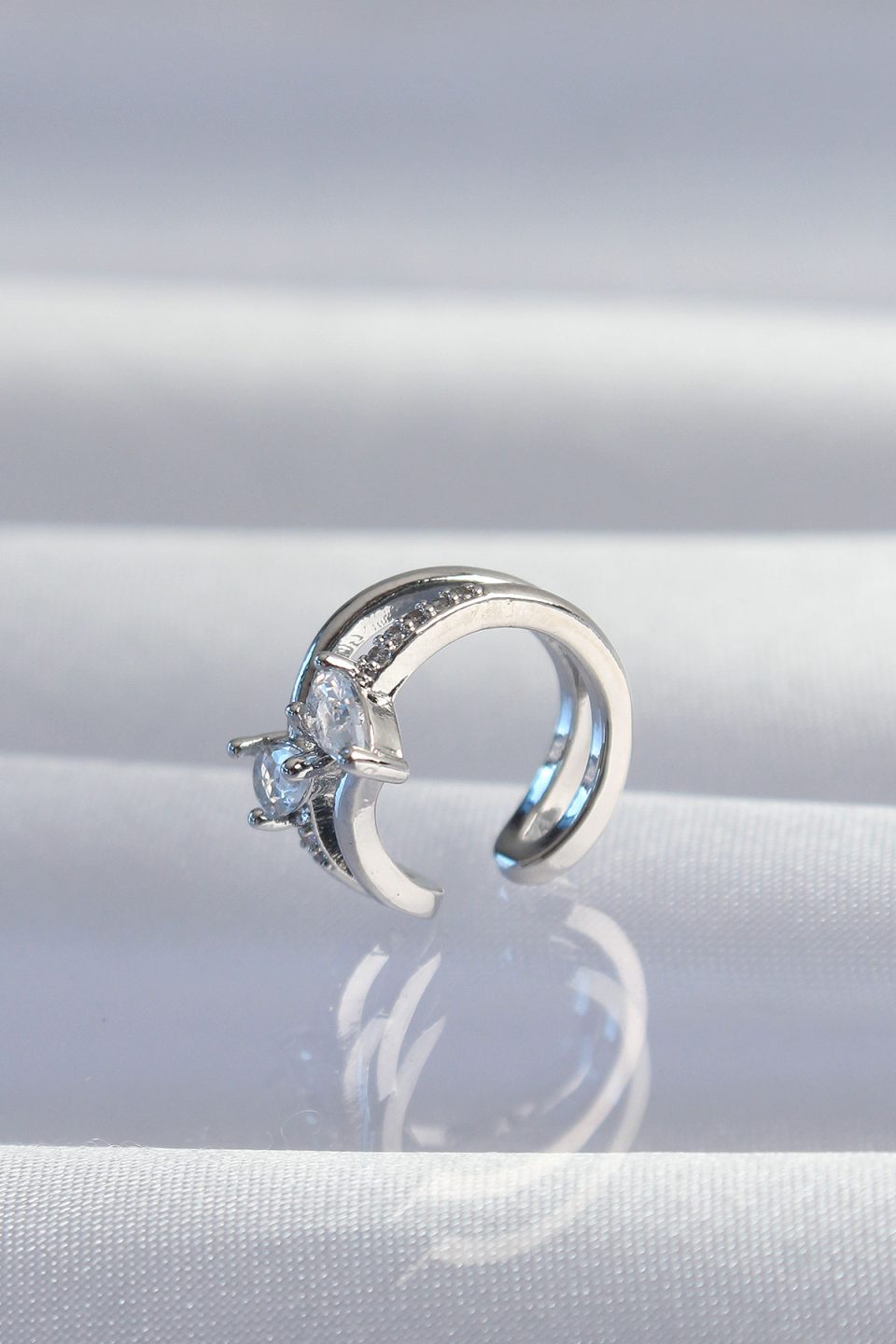Shekka Pirinç Gümüş Renk Zirkon Taşlı Damla Earcuff Küpe — görsel 2