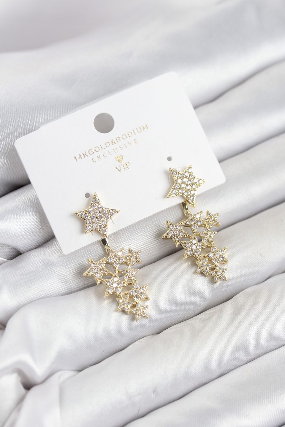 Shekka Yıldız Model Gold Renk Zirkon Taşlı Küpe — görsel 2