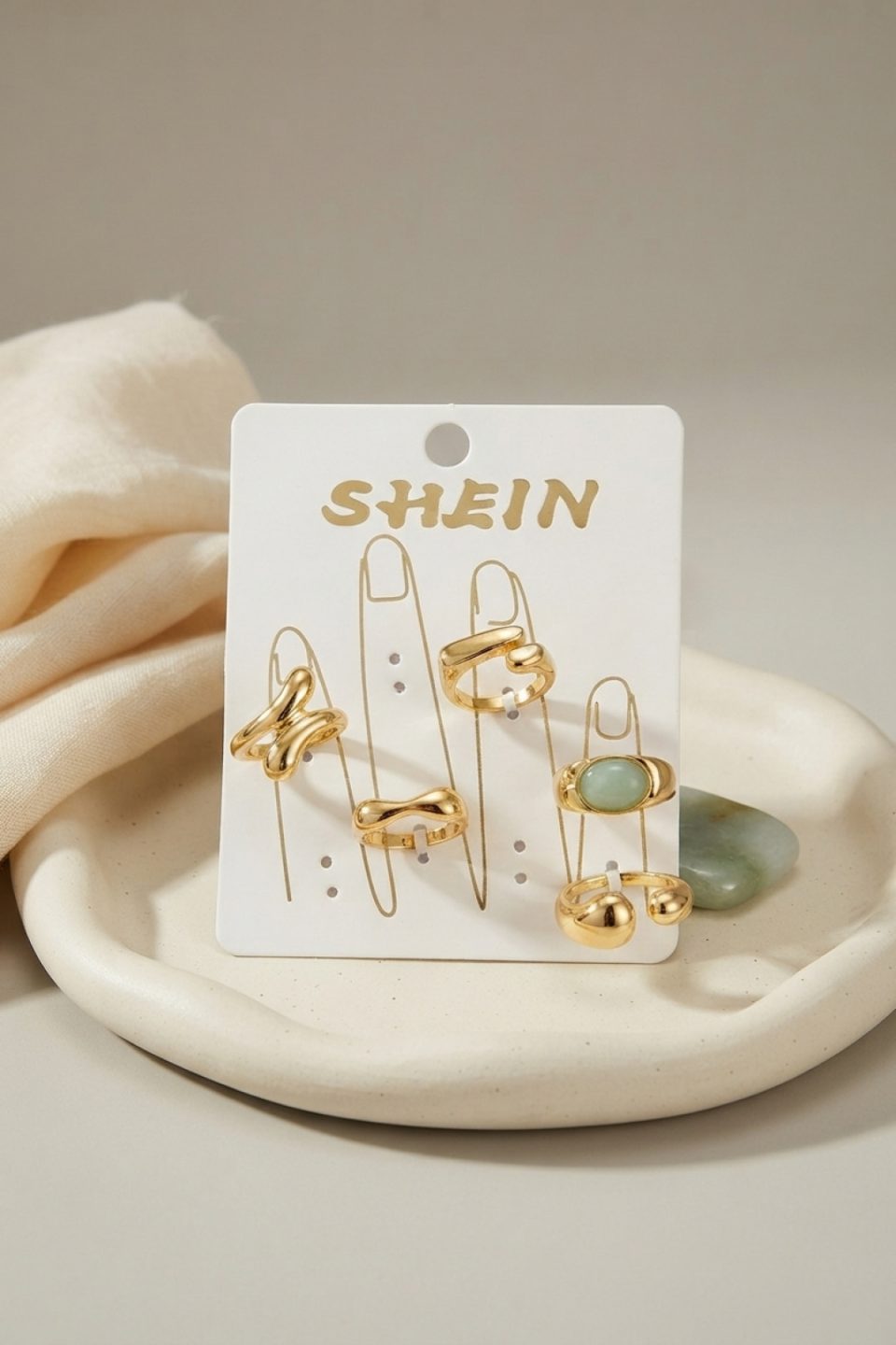 Shekka Gold Renk Pirinç Bohem Yüzük Kombini BYK4272