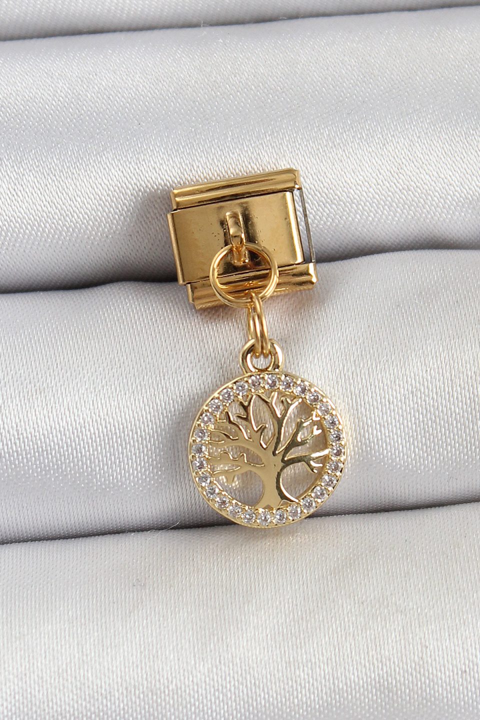 Shekka 316L Çelik Sallantılı Zirkon Taşlı Hayat Ağacı Model Gold Renk Nomination Charm