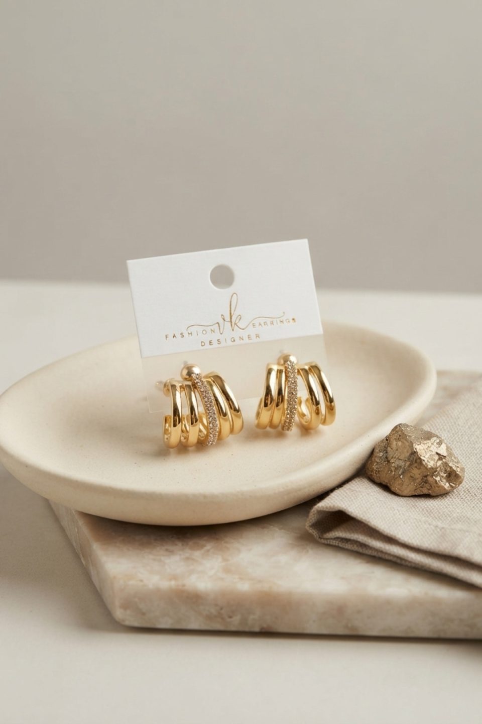 Shekka Gold Renk Pirinç Kafes Model Halka Küpe