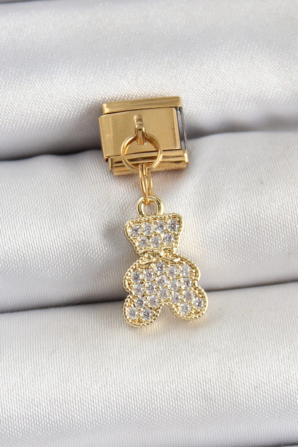 Shekka 316L Çelik Sallantılı Zirkon Taşlı Ayıcık Model Gold Renk Nomination Charm