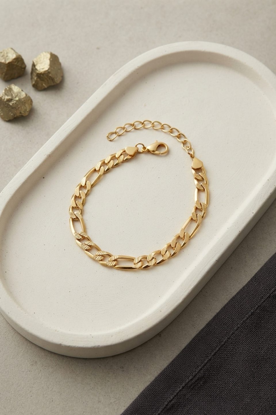Shekka 316L Çelik Gold Renk Figaro Zincir Model Erkek Bileklik