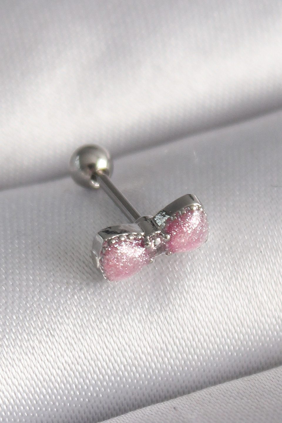 Shekka 316L Çelik Gümüş Renk Pembe Kurdele Zirkon Taş Detay Tragus Piercing