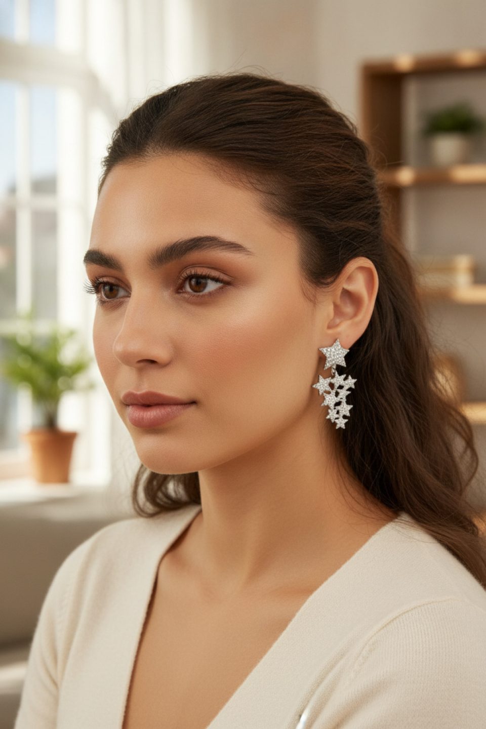 Shekka Yıldız Model Gümüş Renk Zirkon Taşlı Küpe — görsel 2