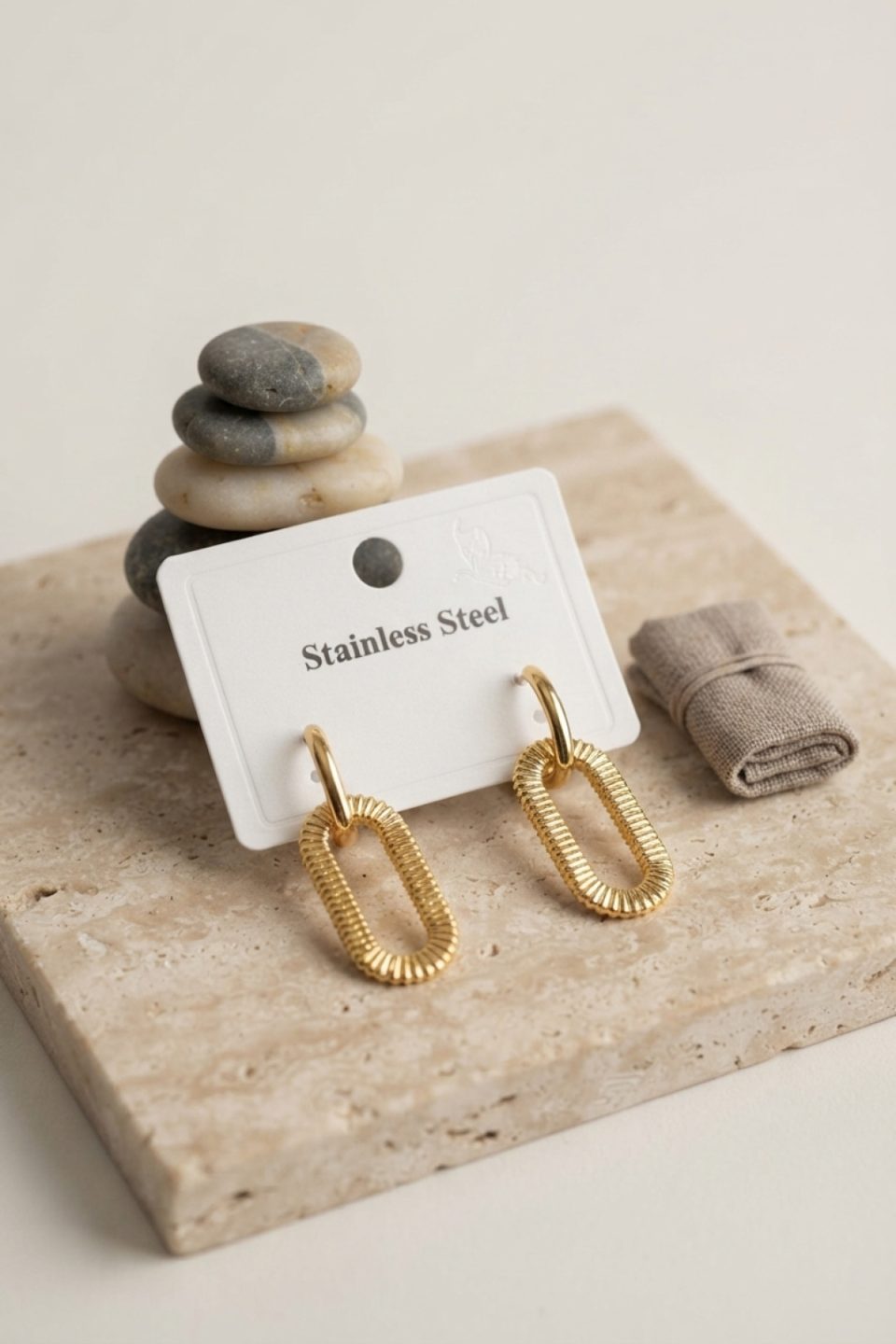 Shekka 316L Gold Renk Tırtıklı Ataç Form Tasarım Küpe