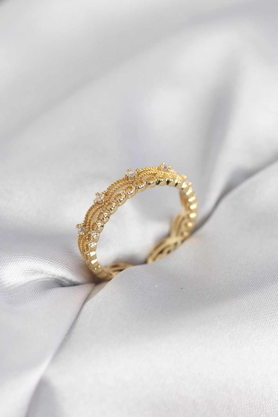 Shekka Gold Renk Motif Desenli Zirkon Taşlı Kadın Yüzük — görsel 2