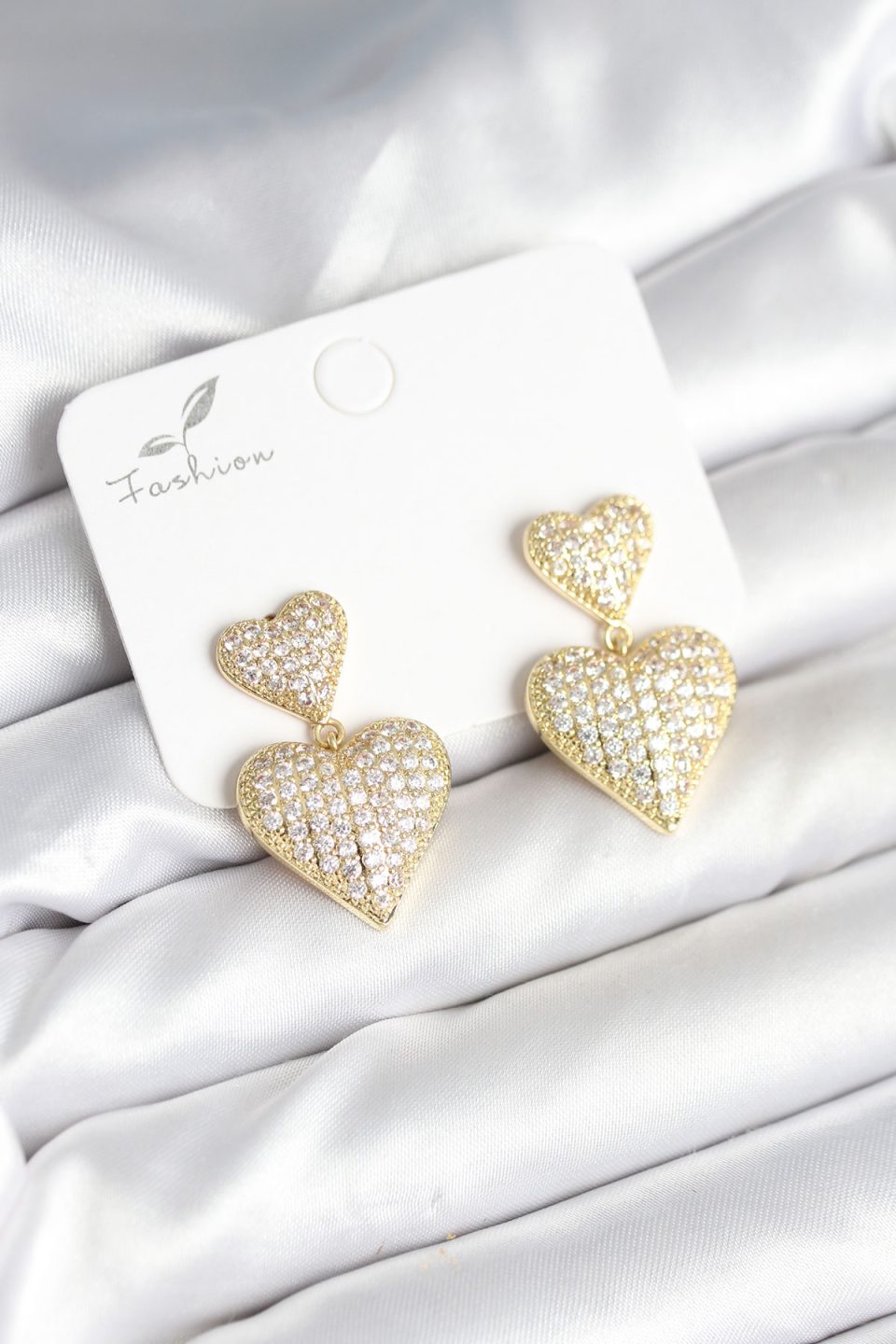 Shekka Kalp Model Zirkon Taşlı Gold Renk Pirinç Kadın Küpe