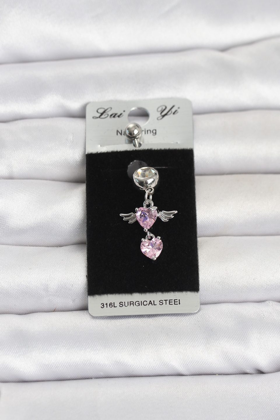 Shekka 316L Cerrahi Çelik Pembe Zirkon Taşlı Kanat Model Göbek Piercing