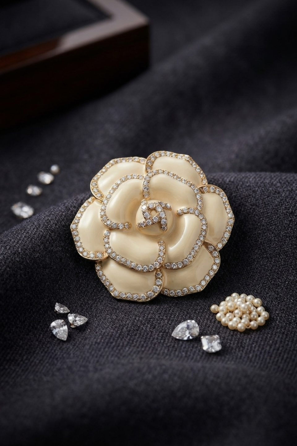 Shekka Gold Krem Renk Zirkon Taşlı Gül Model Broş