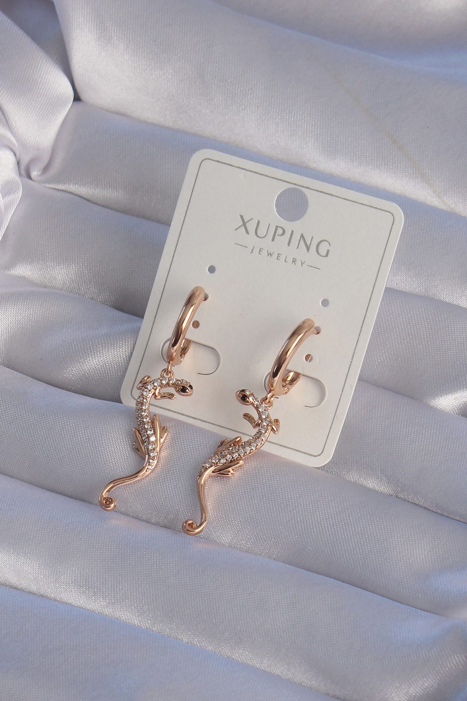 Shekka XUPİNG Rose Renk Zirkon Taşlı Kertenkele Model Halka Küpe