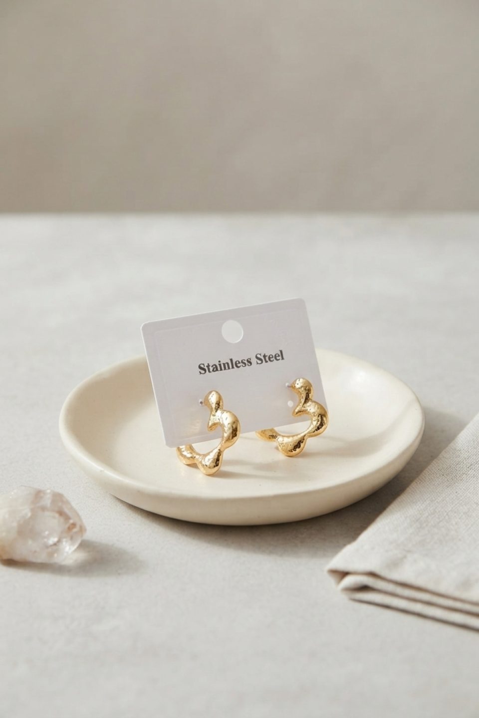 Shekka 316L Çelik Gold Renk Çiçek Halka Model Küpe